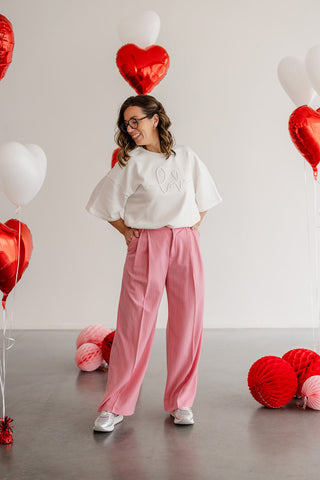 Broek Cilou gestreept roze - wit - Lireina