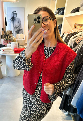 Gilet teddy met knoopjes - Rood